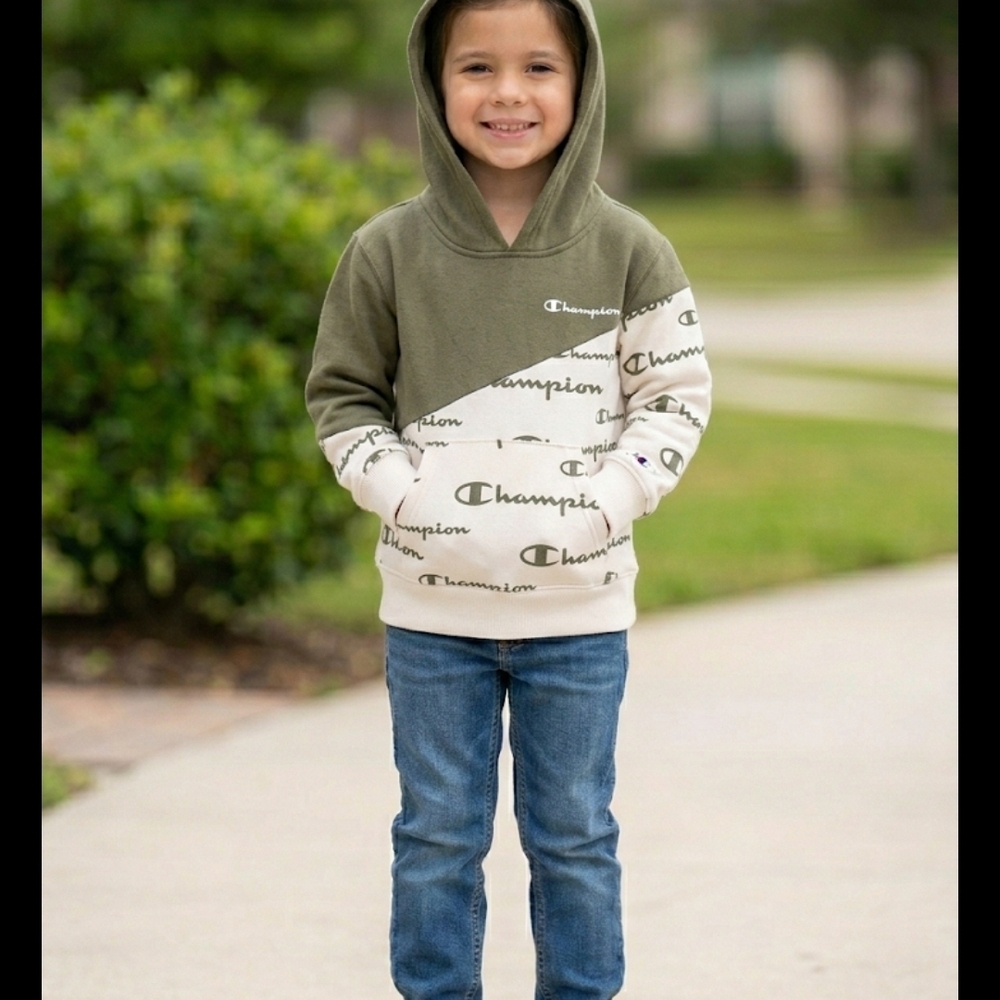 Champion Kids' Olive and Cream Logo Hoodie